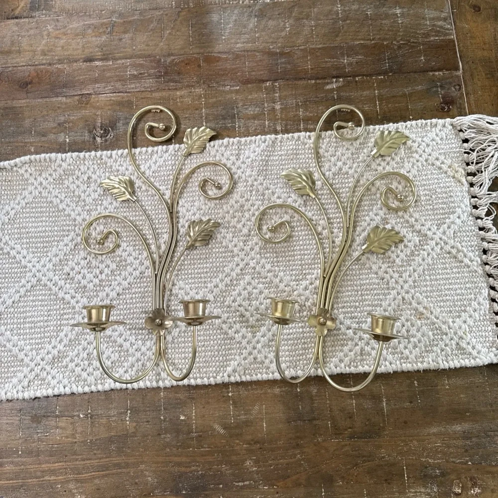 Home Interiors Gold Leaf Double Candle Wall Hooks